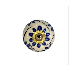 LLC Ceramic Metal Magic Drawer Pull Knob Floral Blue Gold White (Set Of 2)